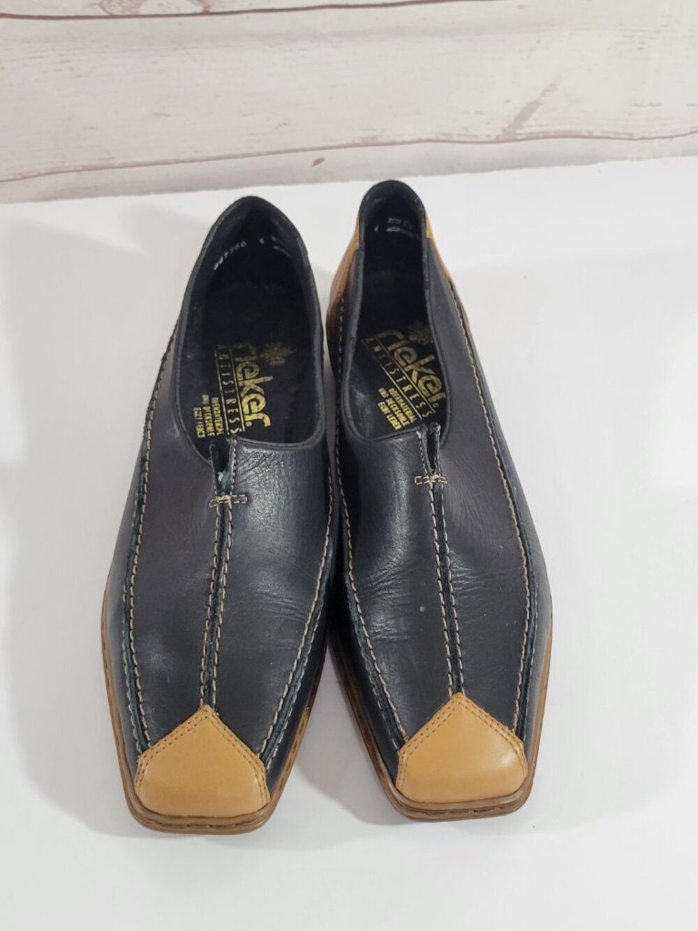 Rieker Antistress Loafers Womens EU 41 US 9.5 Black Tan Leather Slip On